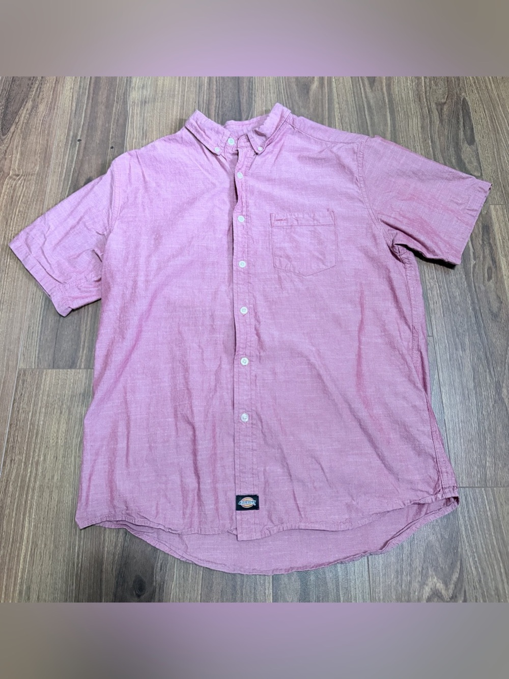 Dickies Short Sleeve Button Down Pink Size Medium